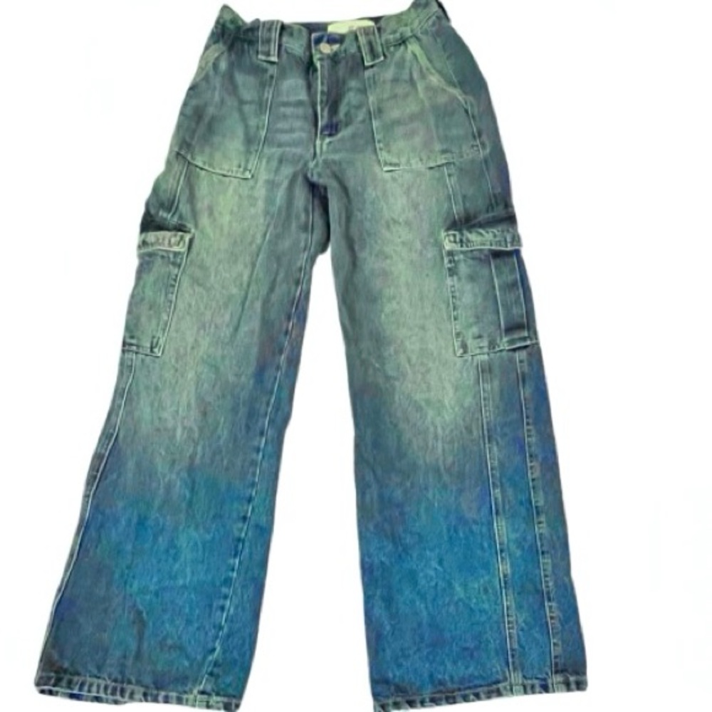KanCan High Rise Wide Leg Cargo Jeans Medium Wash. Size: 5/26 - Picture 4 of 7